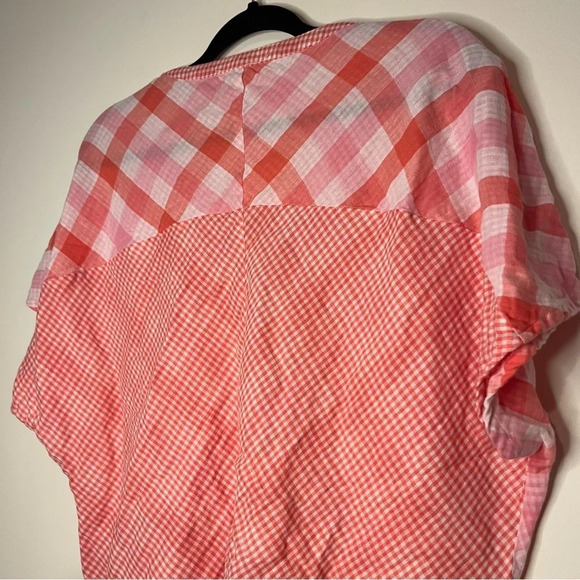 SUZANNA BETRO Weekend Gingham Cotton Gauzy Oversized Buttondown Short Sleeve Top - Picture 8 of 8
